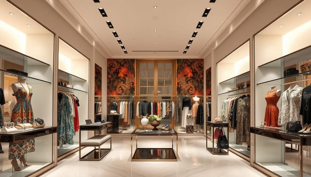 Italian fashion designers showcase their collections in a luxury boutique